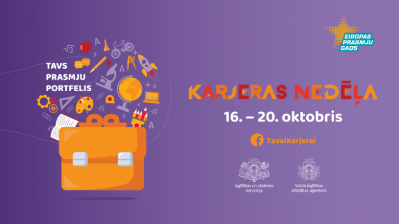 No 16. līdz 20. oktobrim visā Latvijā jau 11. reizi notiks Karjeras nedēļa, kuras tematika šogad būs “Tavs prasmju portfelis”. Dažādās interaktīvās aktivitātēs ikviens varēs apzināt, izvērtēt un attīstīt savai karjerai un dzīvei noderīgas prasmes.