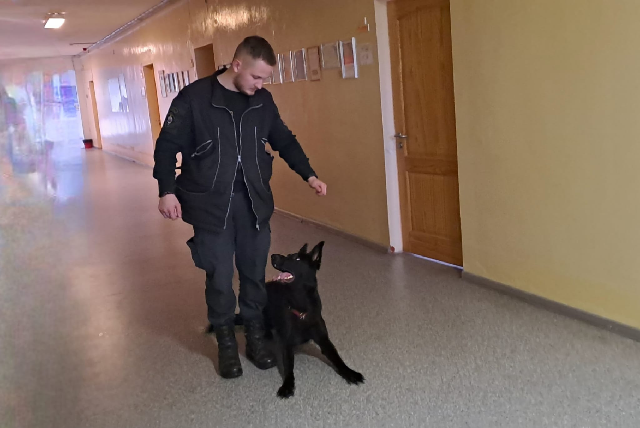 Robežsargu suns ar savu saimniekudemonstrē savas prasmes